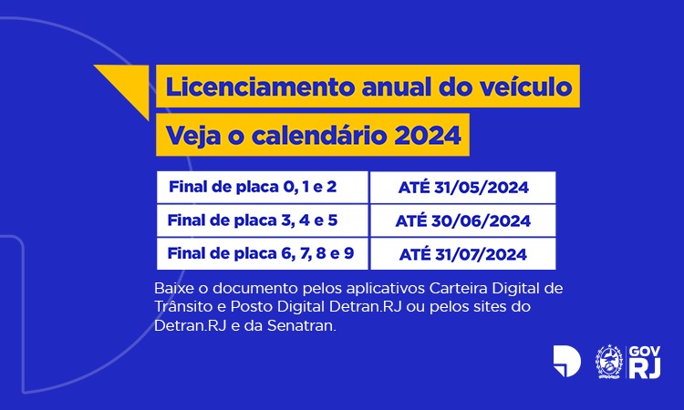 banner informativo com calendário de licenciamento de veículos 2024