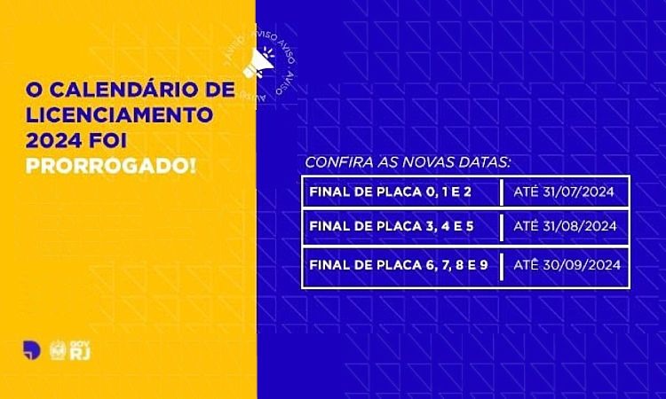 banner informativo com calendário de licenciamento de veículos