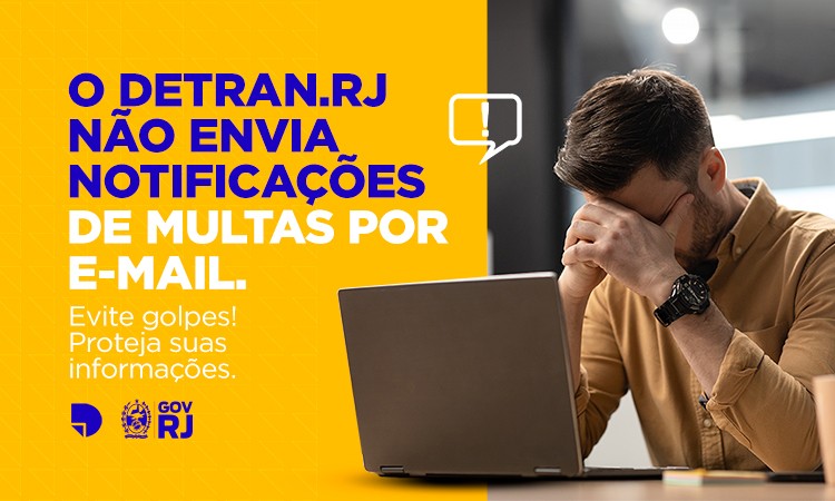 banner com mensagem de alerta contra fraudes "o Detran.RJ não envia notificações de multas por e-mail"