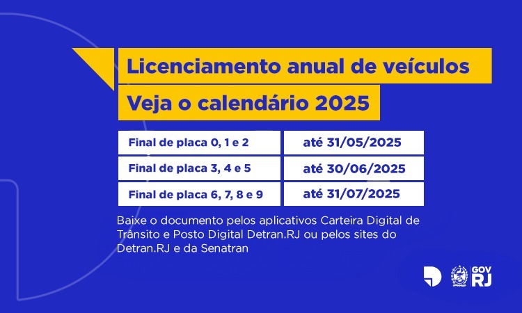 Calendário de licenciamento de veículos 2025