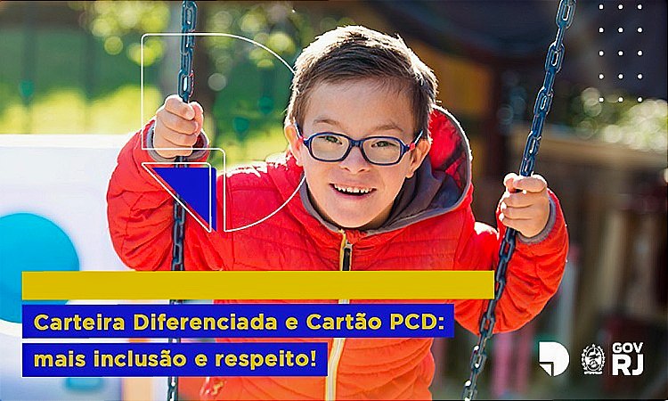 Infográfico com criança com deficiência sentada no balanço